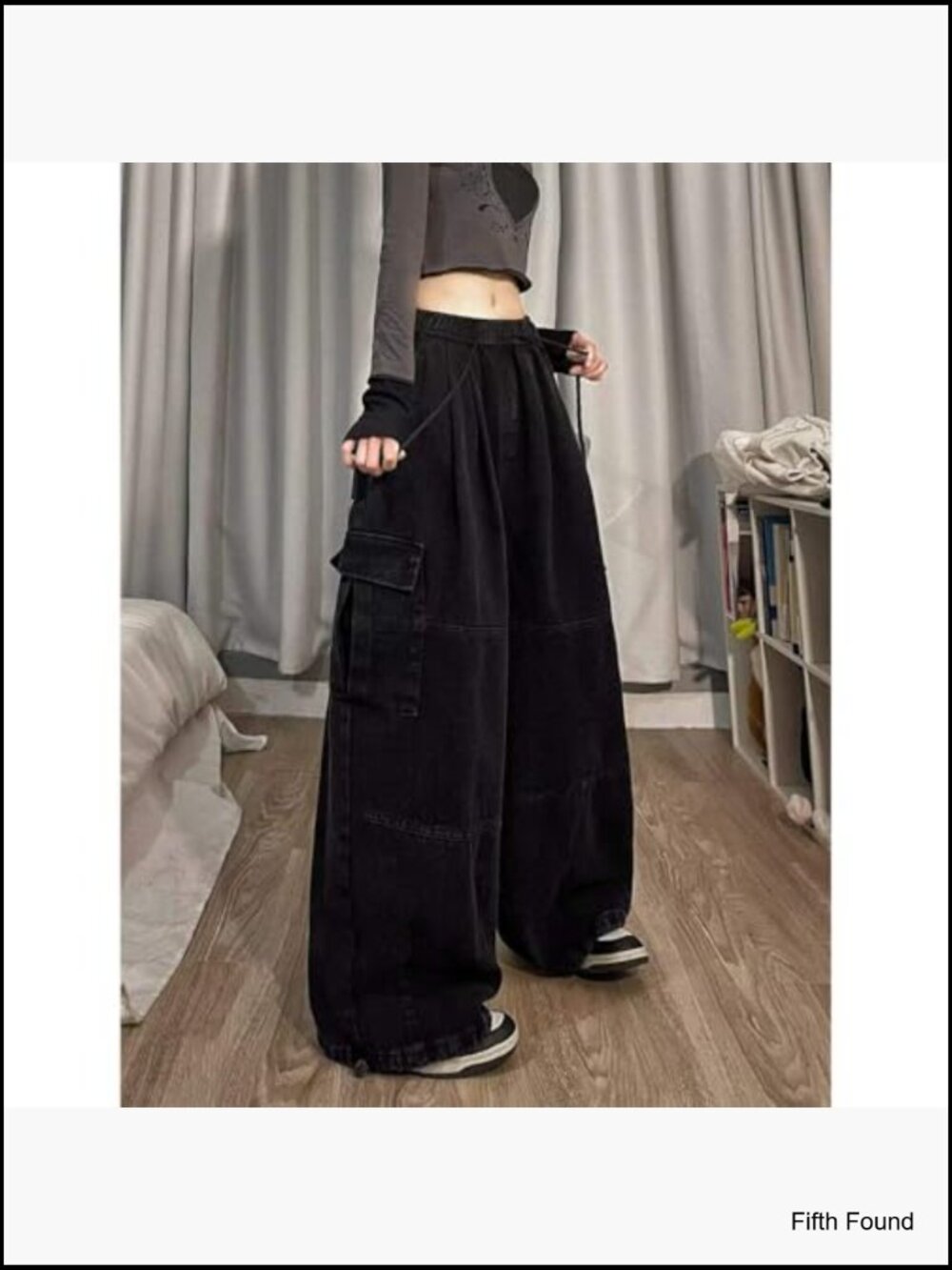 High Waisted Wide Leg Cargo Sweatpants Drawstring Baggy Pants - Picture 5 of 5